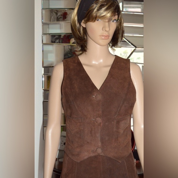Women Vanity 2 Pieces Set 100% Leather Vest & Skirt Brown - Picture 2 of 14